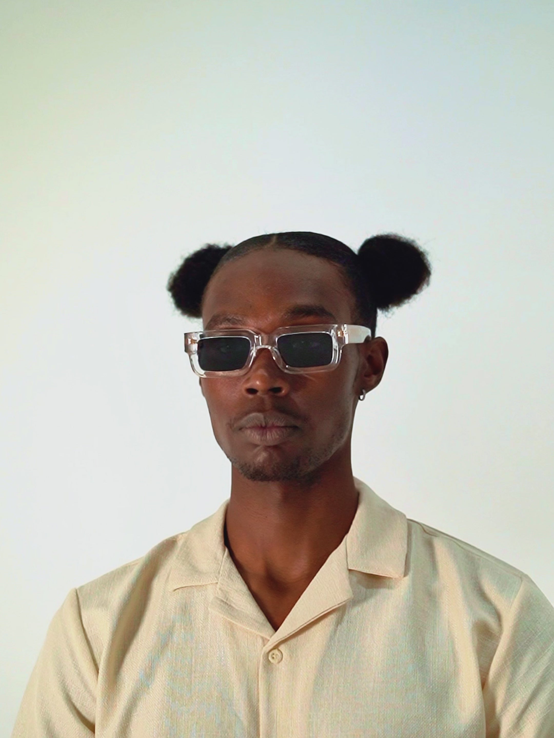 Video of Model wearing Crystal Elite transparent frame sunglasses